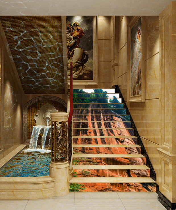 3D Orange Mountain ZHU602 Stair Risers Decoration Photo Mural Vinyl Wallpaper