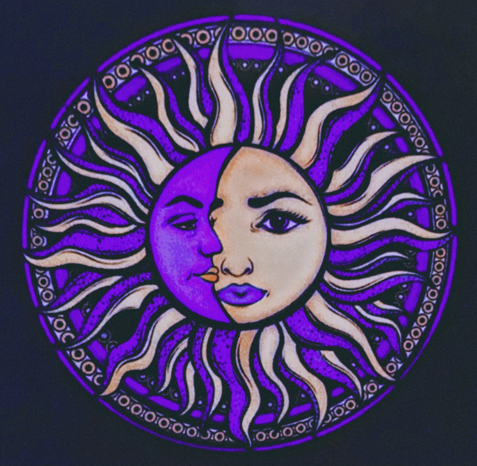 4” Sun Face Sticker Moon Purple Yellow Stars Space Galaxy Celestial Universe