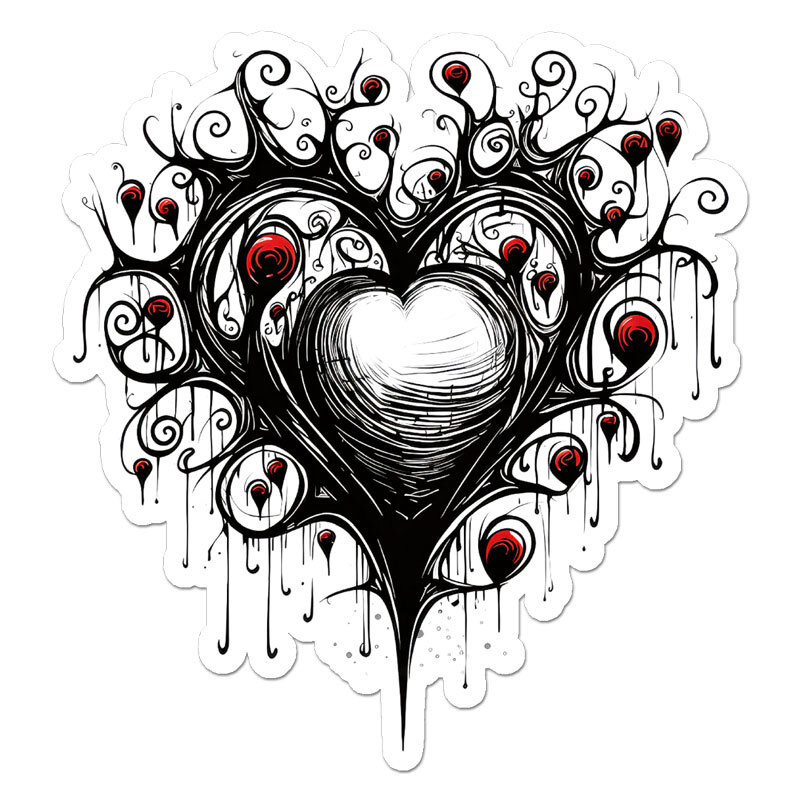 Gothic Red Black Heart, Vinyl Decal Sticker, Indoor Outdoor, 3 Sizes, #11685