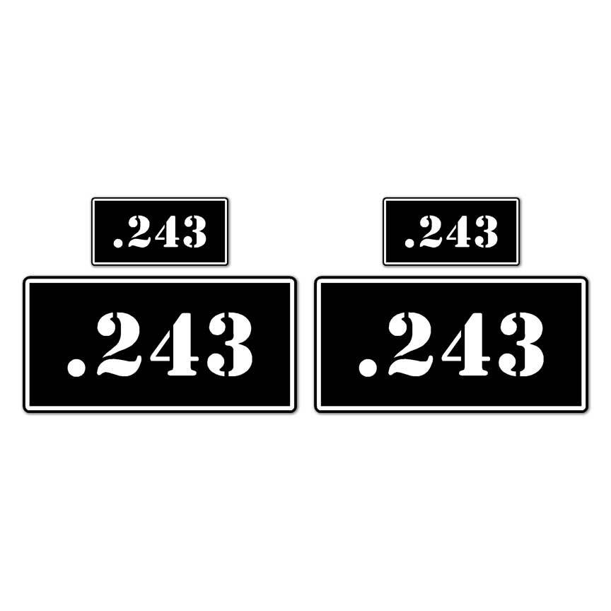 .243 B&W Ammo Box Set, Vinyl Decal Sticker, 2@ 1"x2" & 2@ 2"x4", #8411