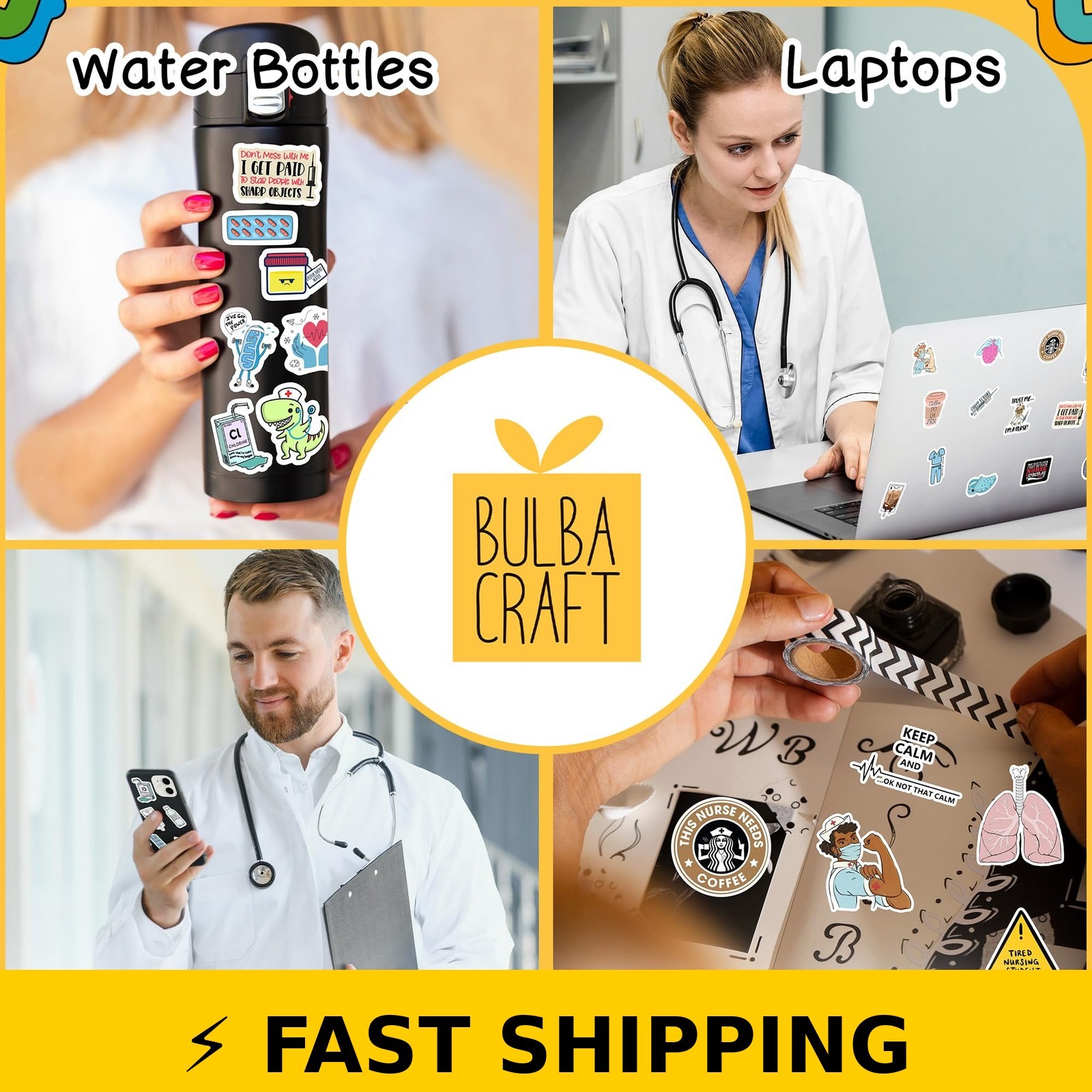 BulbaCraft 100Pcs Funny Nurse Stickers – Medical Decals