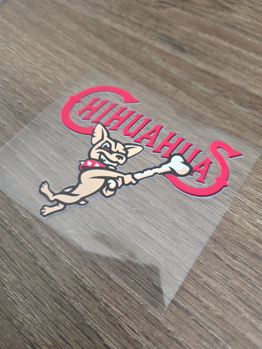 El Paso Chihuahuas With Bone Raised UV DTF Sticker Decal In Full Color 4in X 3in