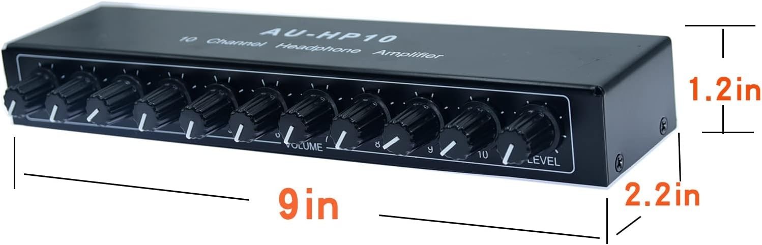 3.5mm Headphone Amplifier Splitter – 10 Channel Stereo Audio Amp with Power Adap