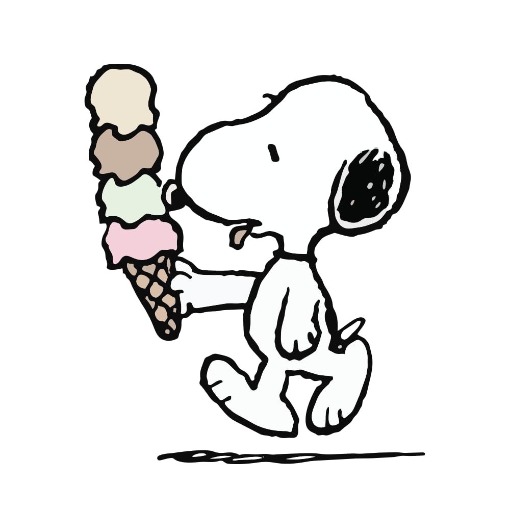 Peanuts Adorable and aesthetic sticker of Snoopy eating an ice cream 3"W x 4.5"H