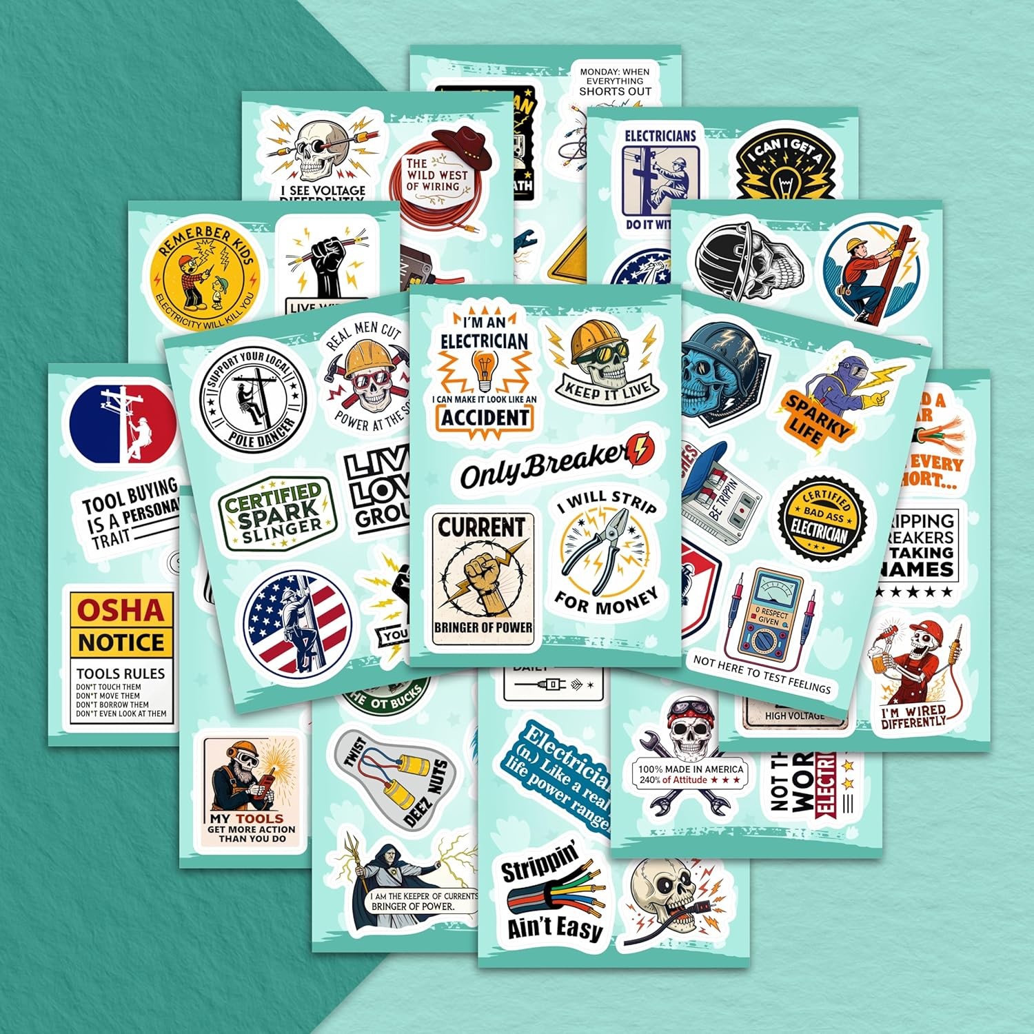 100Pcs Funny Electrician Stickers for Hard Hats, Waterbottle – Electrical Sticke