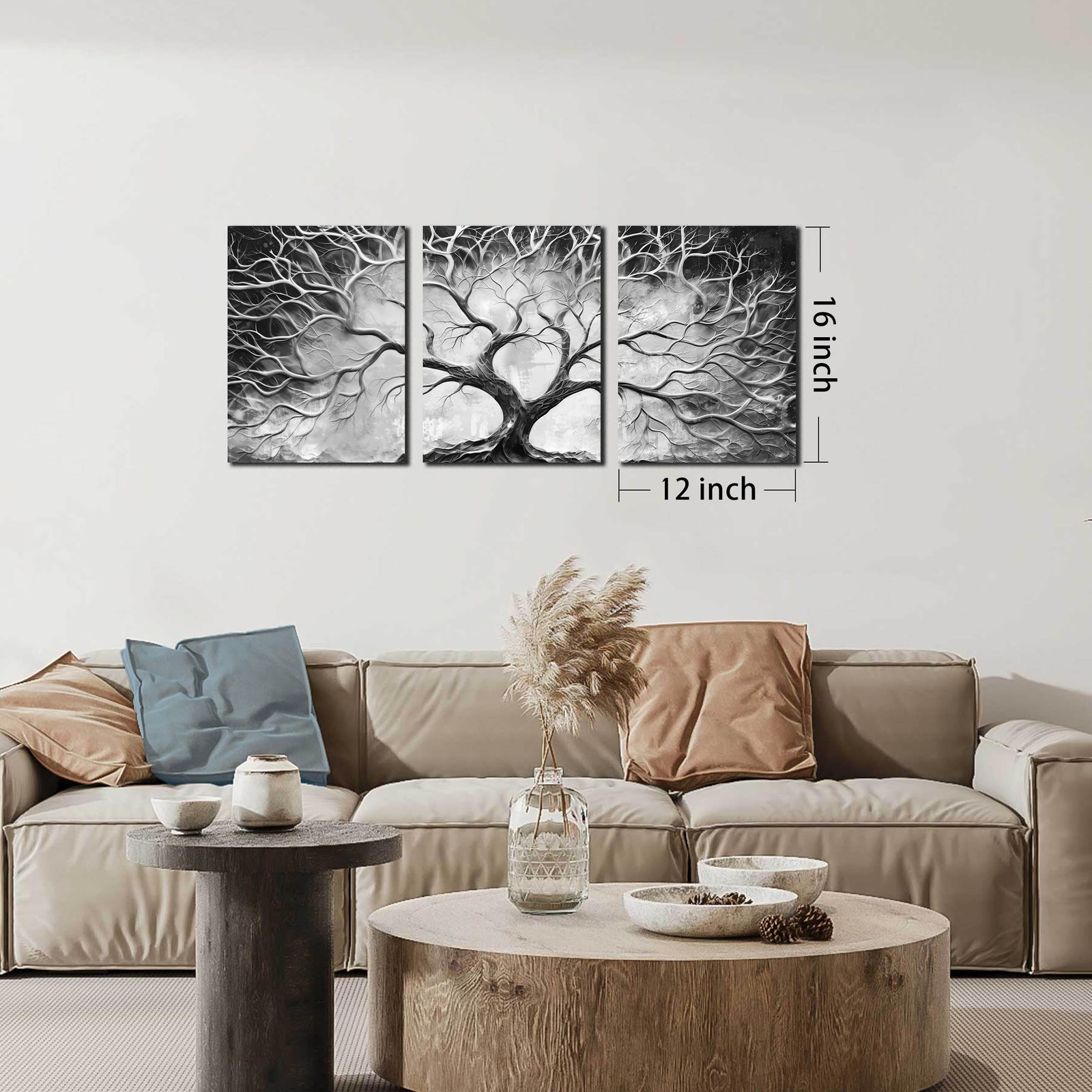 Tree Wall Art for Living Room – Modern Black and White Pictures Wall Art for …