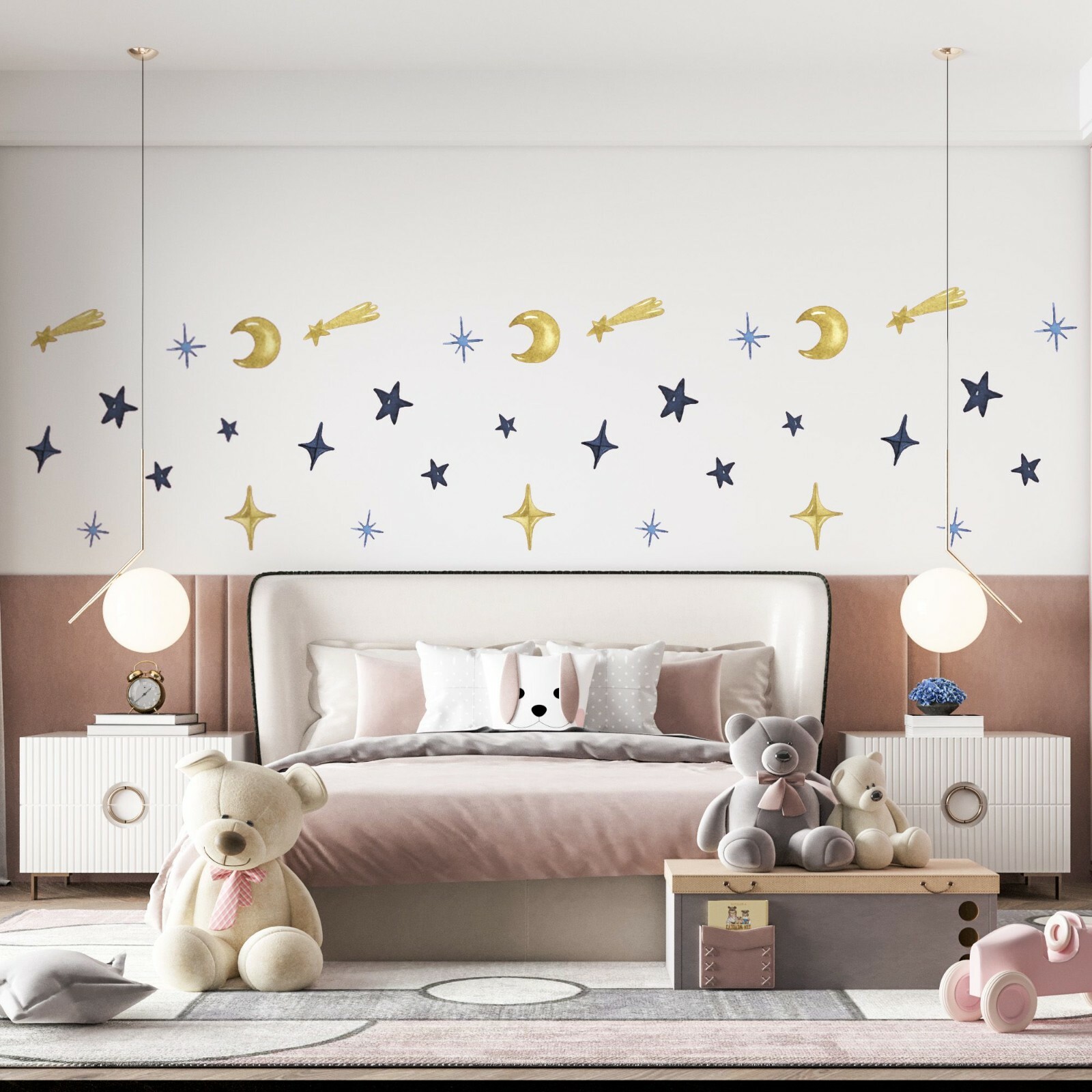 Vinyl Multicolor Decor Shooting Stars Moon Crescent Design Home Wall Decal Sheet