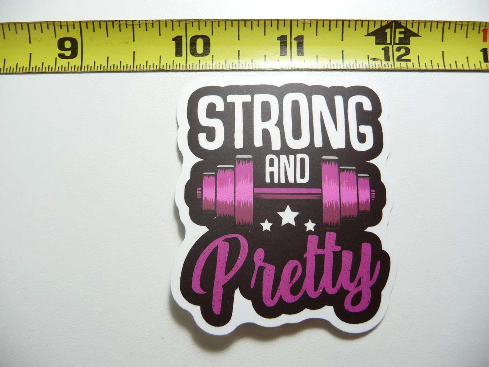 STRONG AND PRETTY SMALL STICKER DECAL GYM WEIGHTLIFTING FITNESS EXERCISE