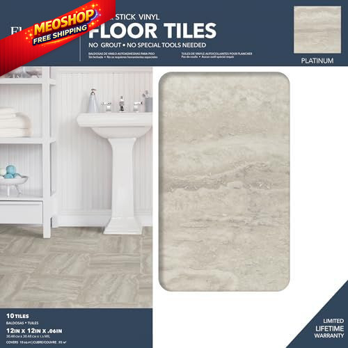 FloorPops FP3327 Platinum Peel & Stick and 12"L x 12"W x 0.06"T, Gray