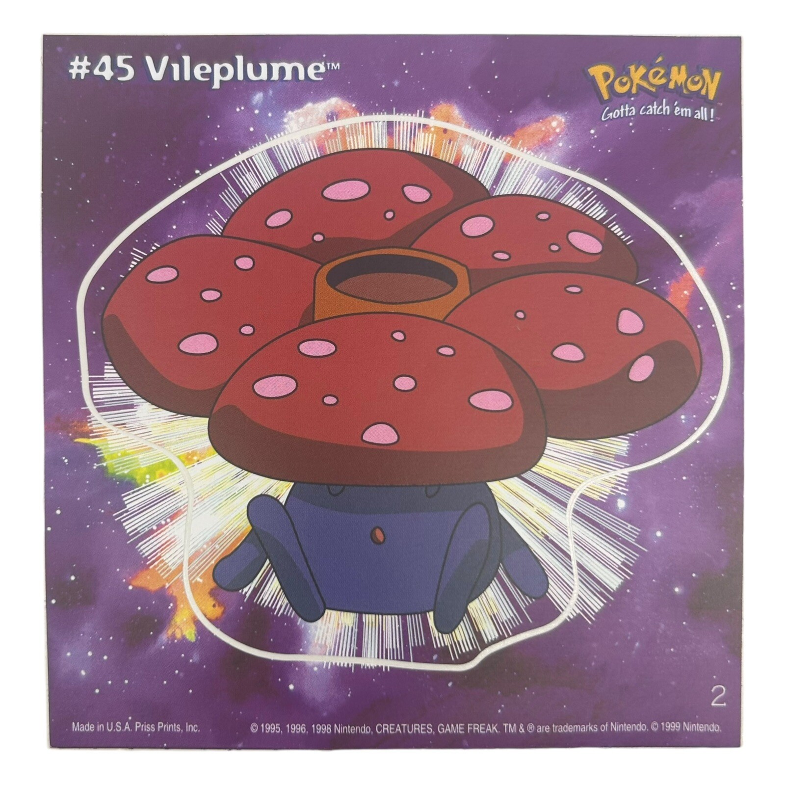 Pokemon Collect ’em Stick-Ups Vileplume #45 Large 4” Sticker Priss Prints