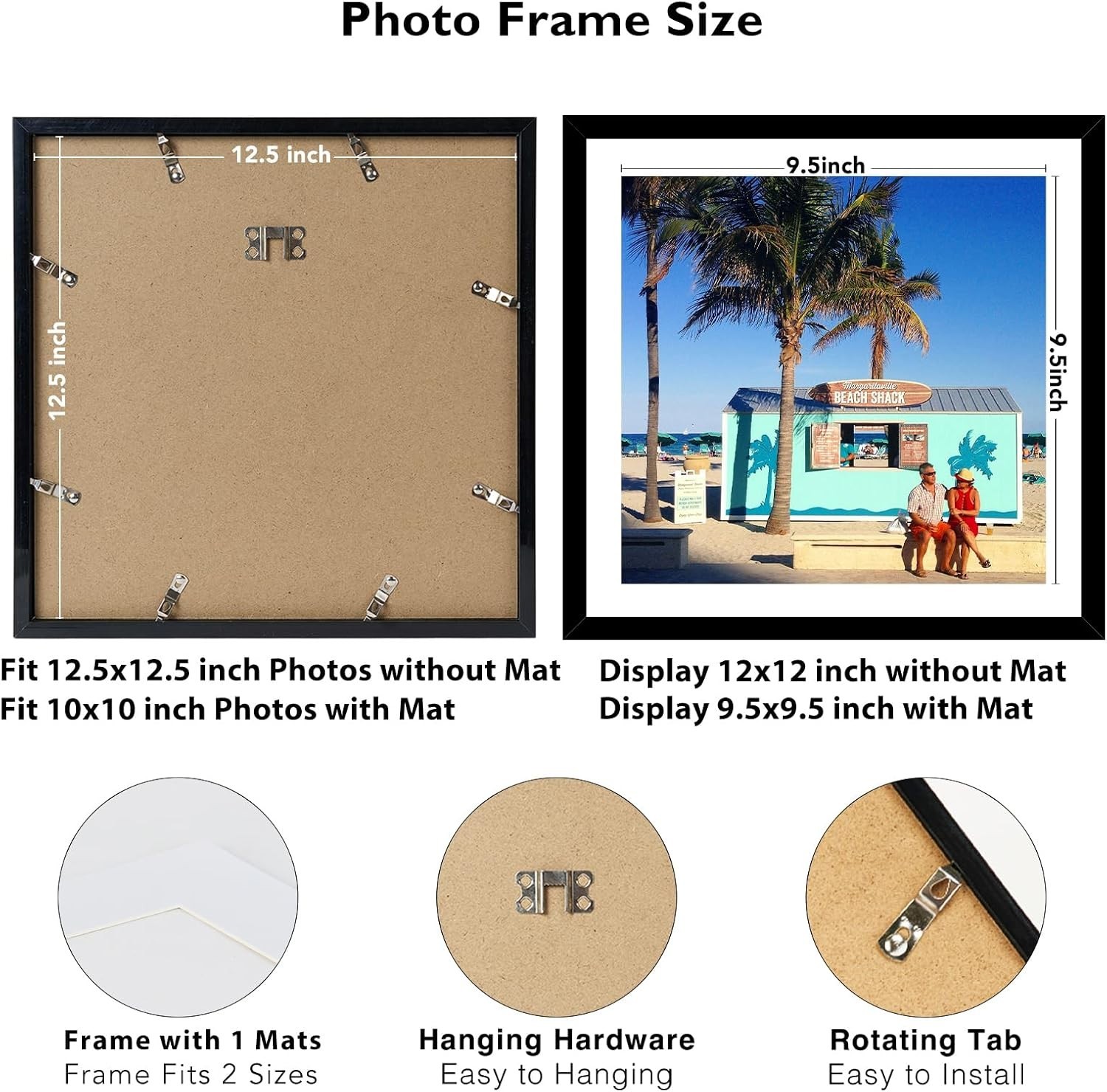 6 Pack 12.5×12.5 Record Frame with 10×10 Mat for Vinyl Record Album Cover Poster
