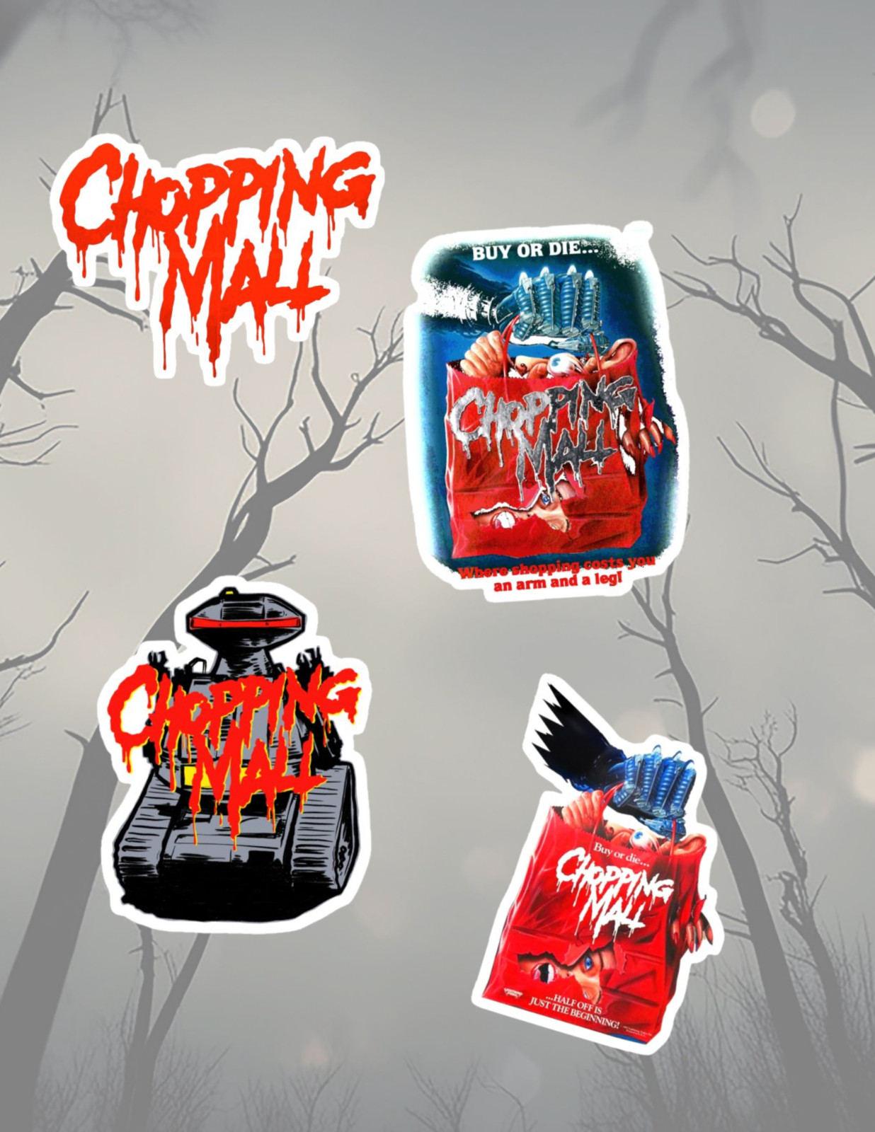 Chopping Mall 80's Horror Movie 4pk Sticker Pack