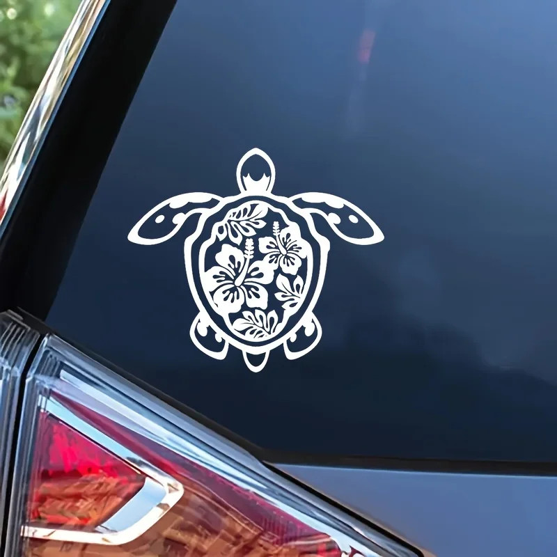 A Turtle Sticker – Vinyl Self Adhesive Car Sticker with Hawaiian Floral Design，D