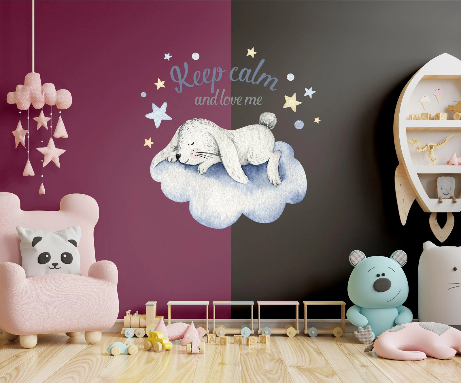 Baby Nursery Wall Decor Sticker – Cloud Moon Star Dream Decoration Animal Decal