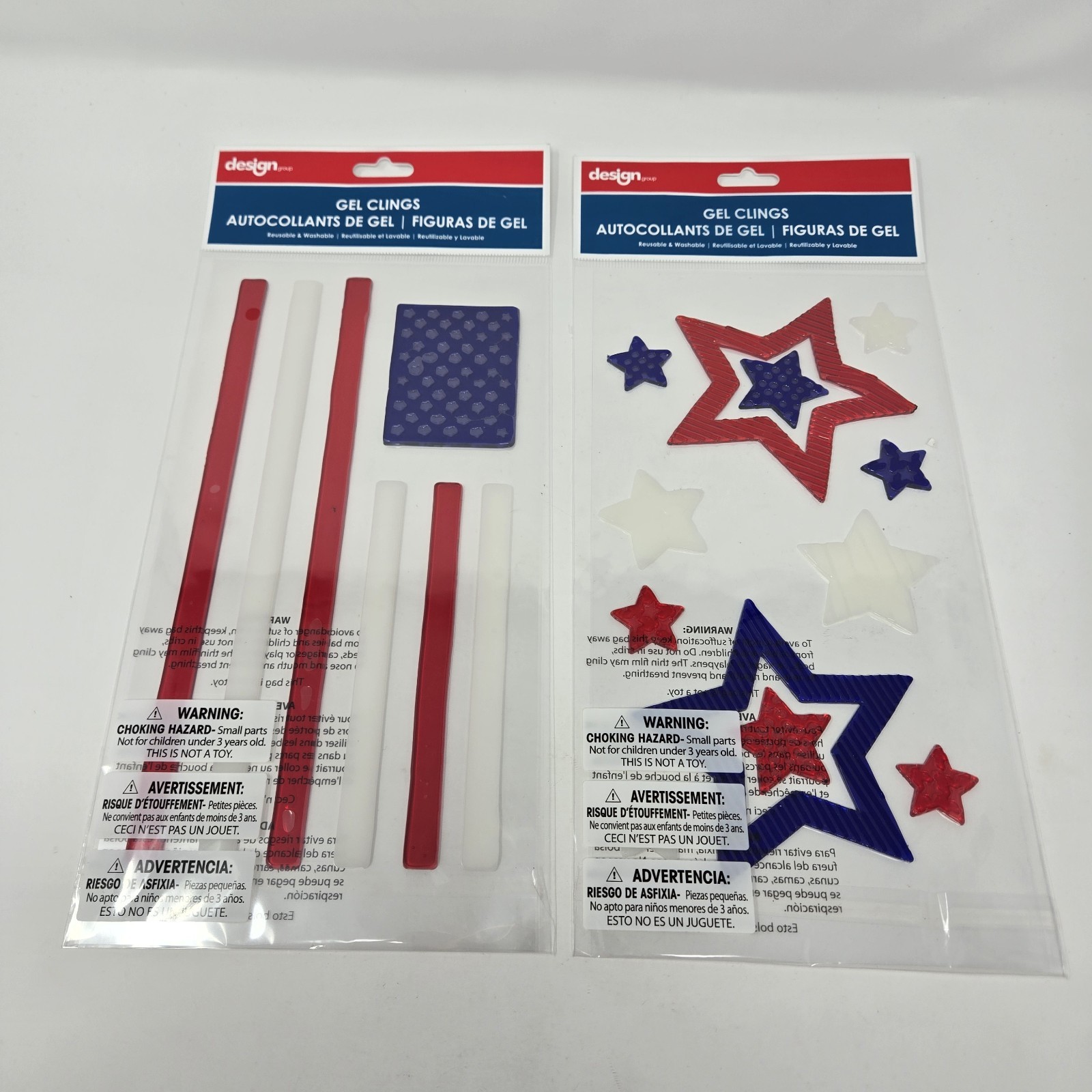 Design Group Patriotic Gel Clings Stars & Flag Window Decor Red White Blue NEW 