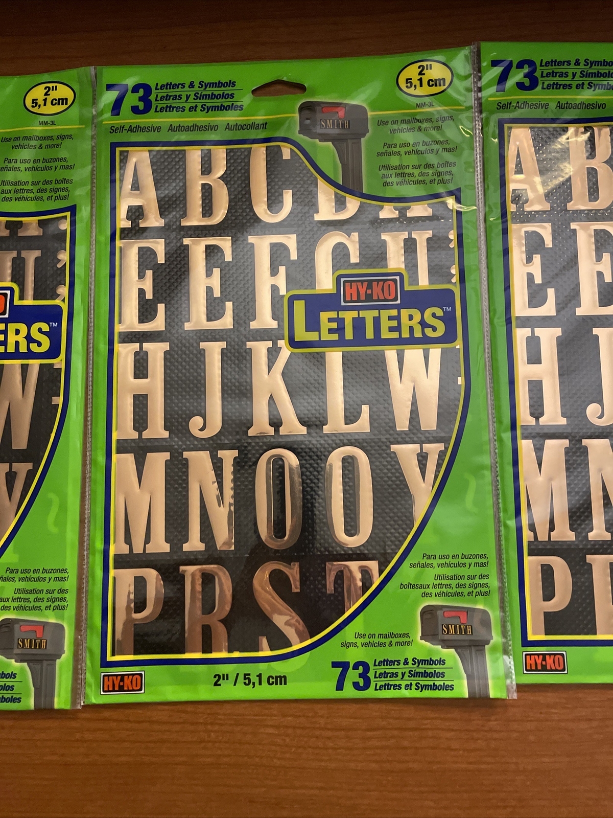 LOT OF 3 Hy-Ko Products MM-3L Self Stick Adhesive Vinyl Letters 2” Black & Gold