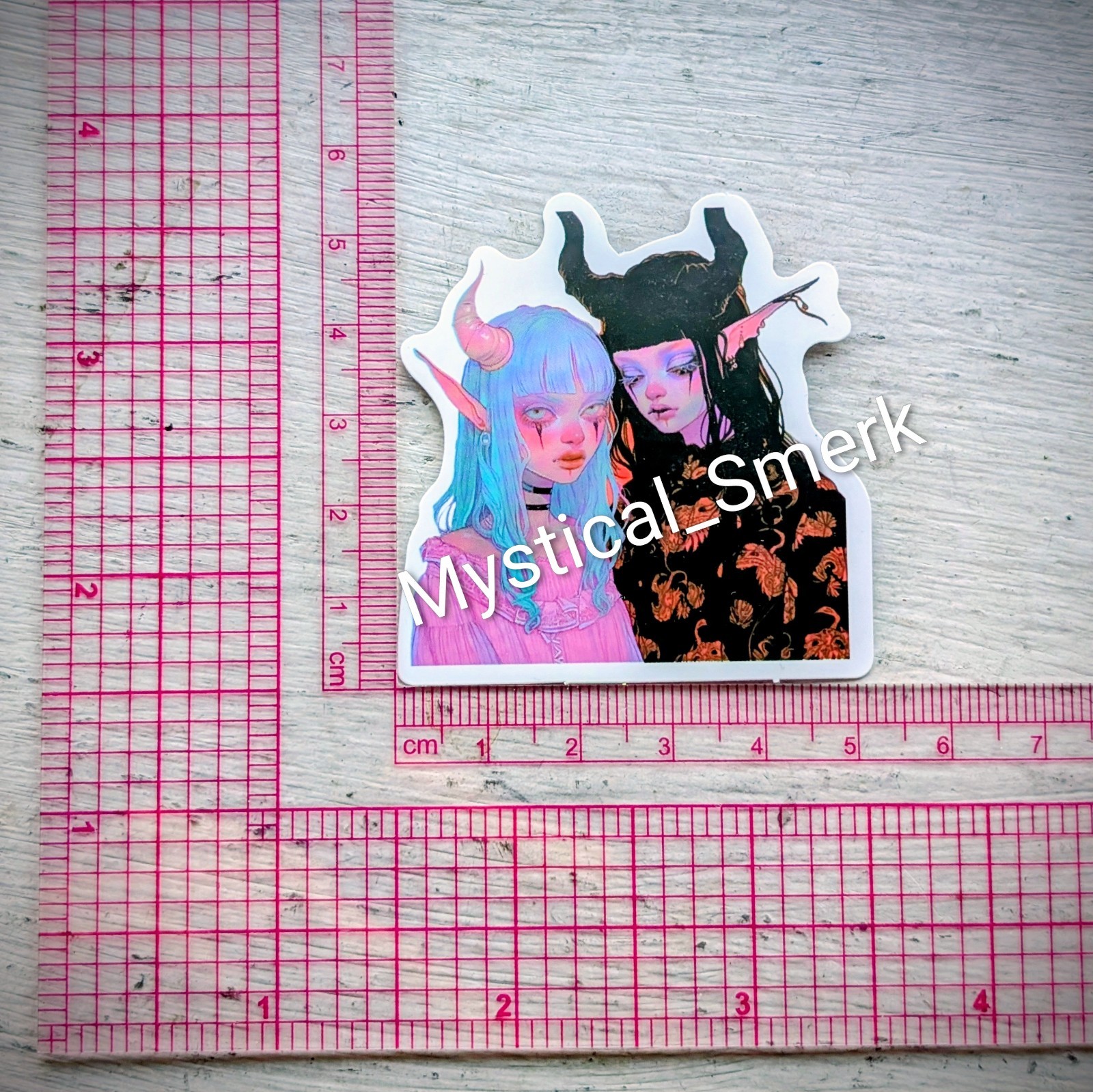 Haunted Active Spirit Demon Girl With Horns Death Shy Girls Blue Blush Sticker