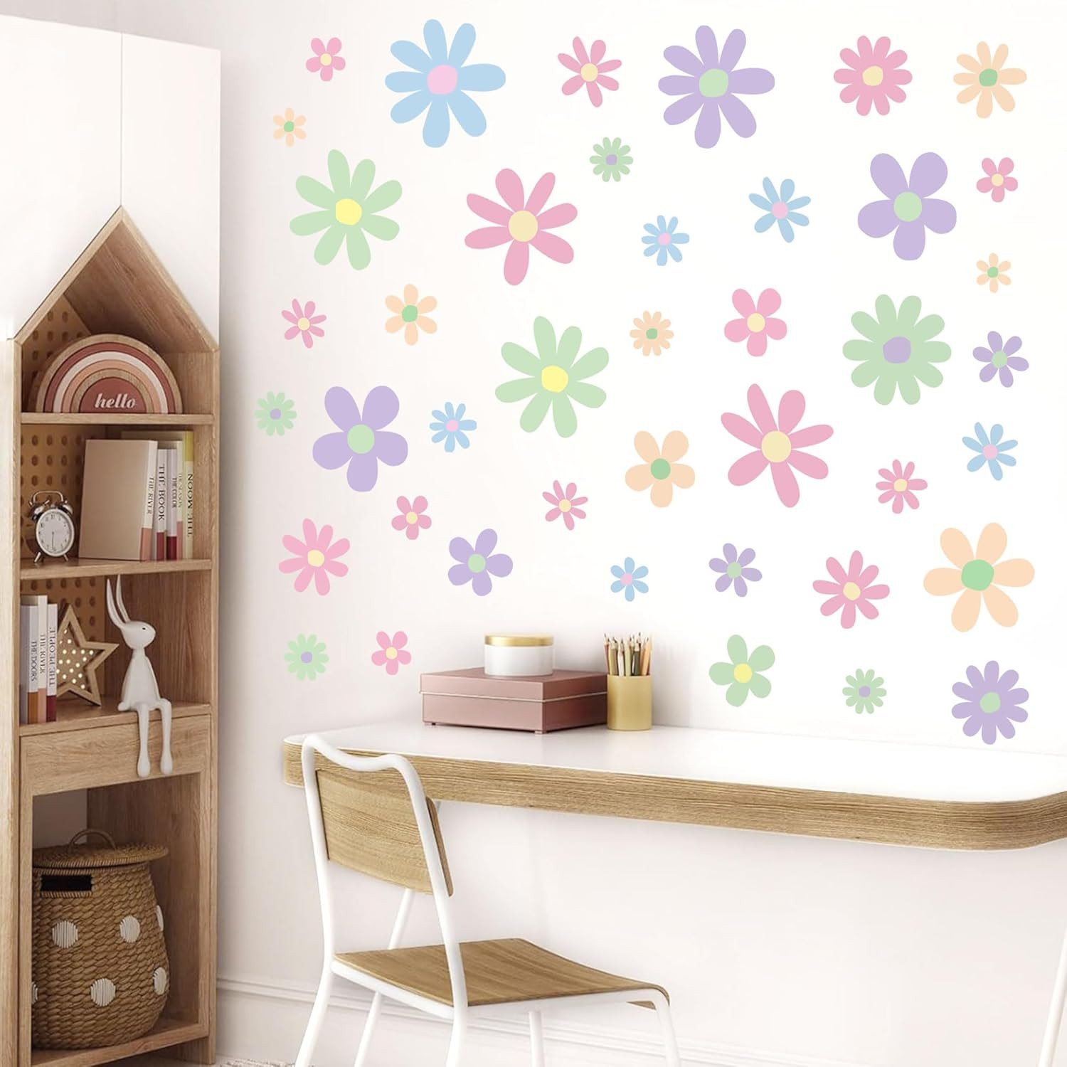 12 Sheets Daisy Wall Decals Boho Flower Stickers Cute Kids Girls Red