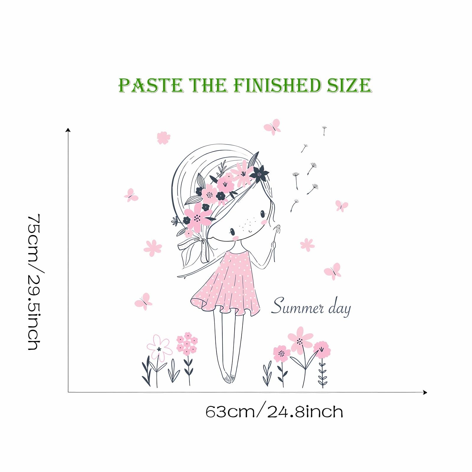 Pale Pink Dandelion Girl Wall Stickers, sacinora Summer Flower Fairy Art Wall…