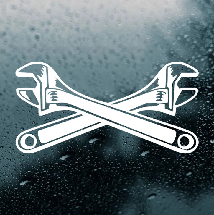 Crossed Adjustable Wrenches Vinyl Decal – Mechanic Wrench Crescent – Sticker