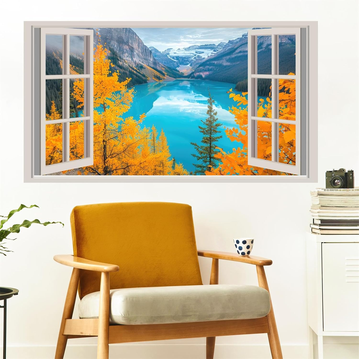 3D Sunset Beach Wall Decals, Peel and Stick Art Murals, Palm Tree Stickers