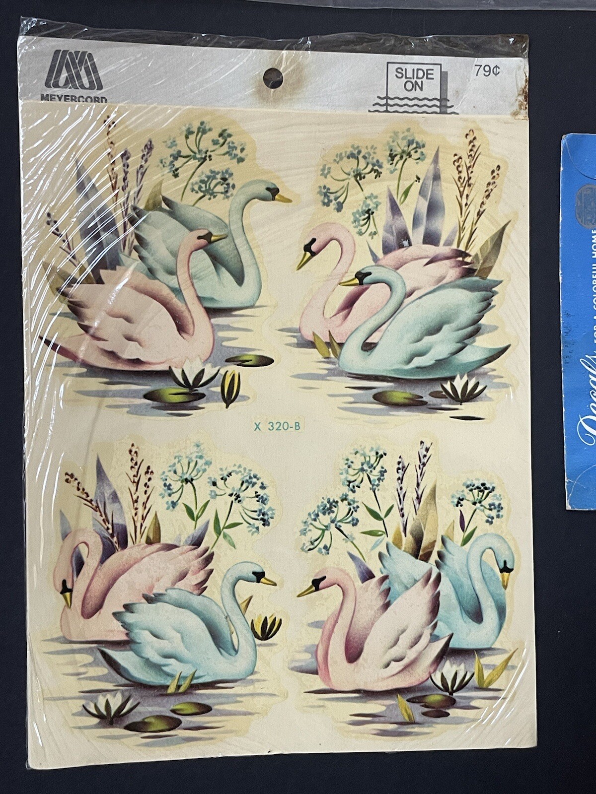 NEW Vintage MEYERCORD Decorative DECALS *SWANS NOS Pink Blue Black