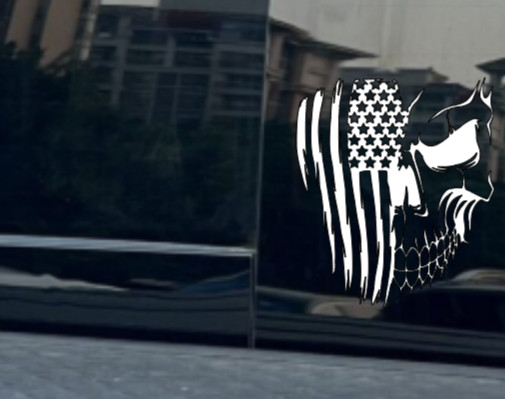 American Flag Skull Vinyl Decal Sticker Car Truck Window Bumper Patriotic USA