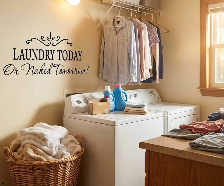 Laundry Today or Naked Tomorrow Removable Wall Stickers Home Decals Decor Quote