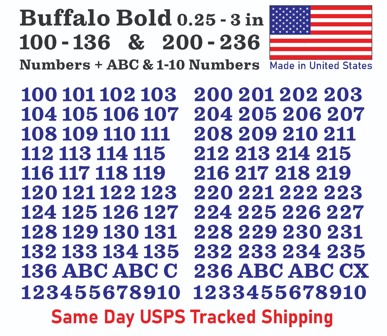 100-136 & 200-236 Vinyl Decal Numbers – Mailbox, Wall, Address, Locker Stickers