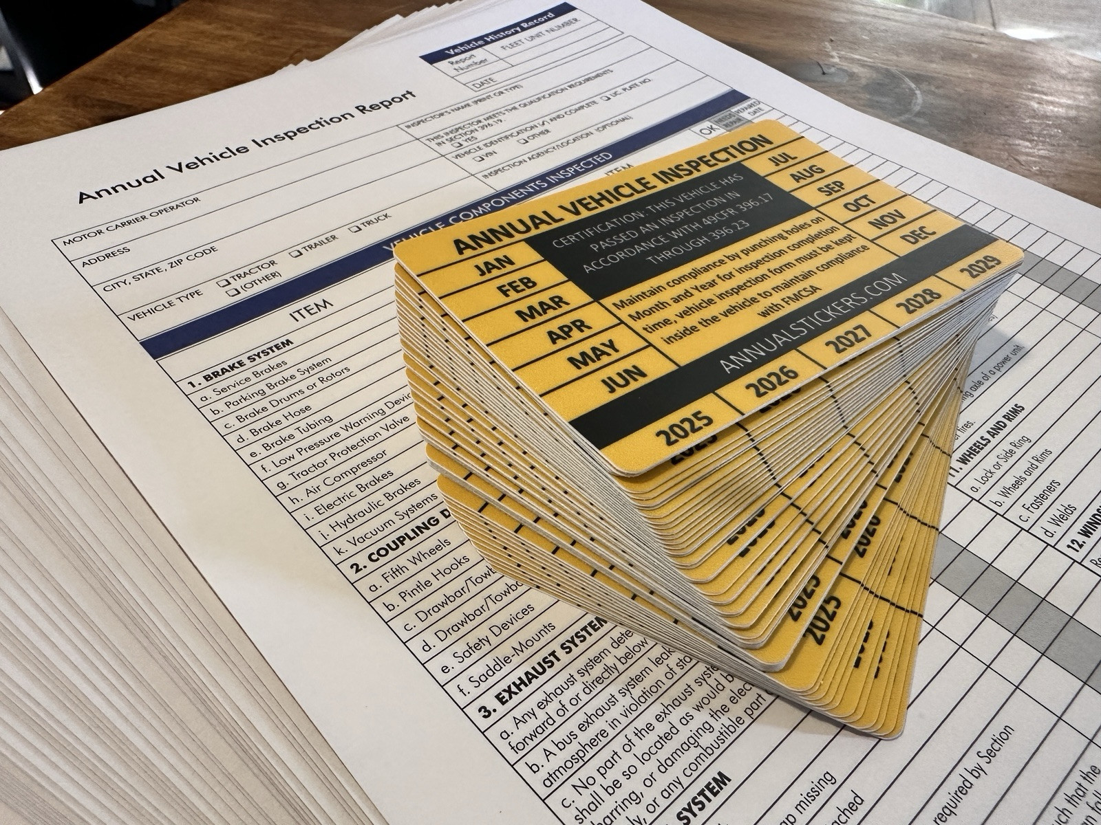 50 Pack Annual Vehicle Inspection Sticker Trucks Trailers Semi & 50 Forms Orange