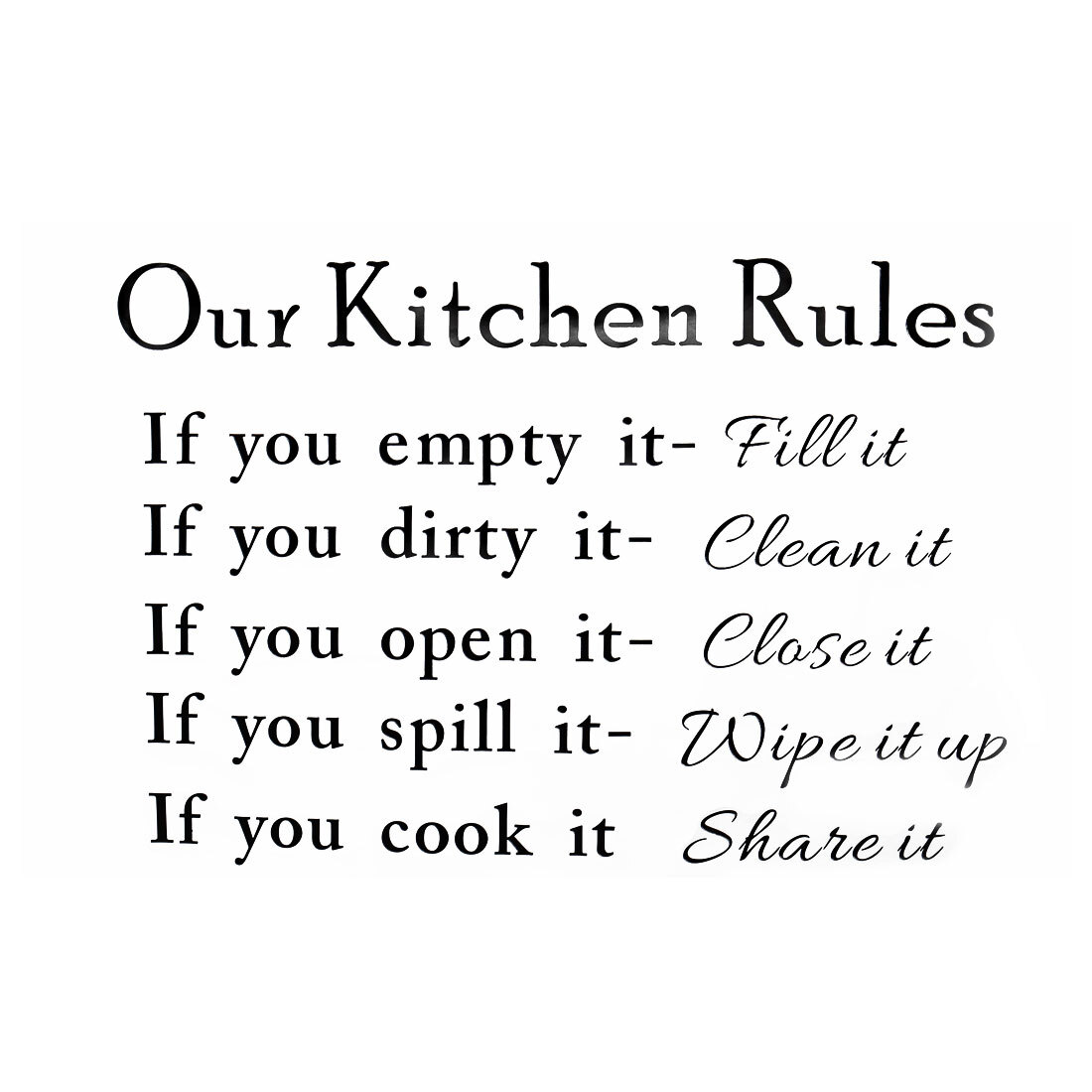 Kitchen Rule Pattern Wall Sticker Removable Art Decal for Bedroom Living Room