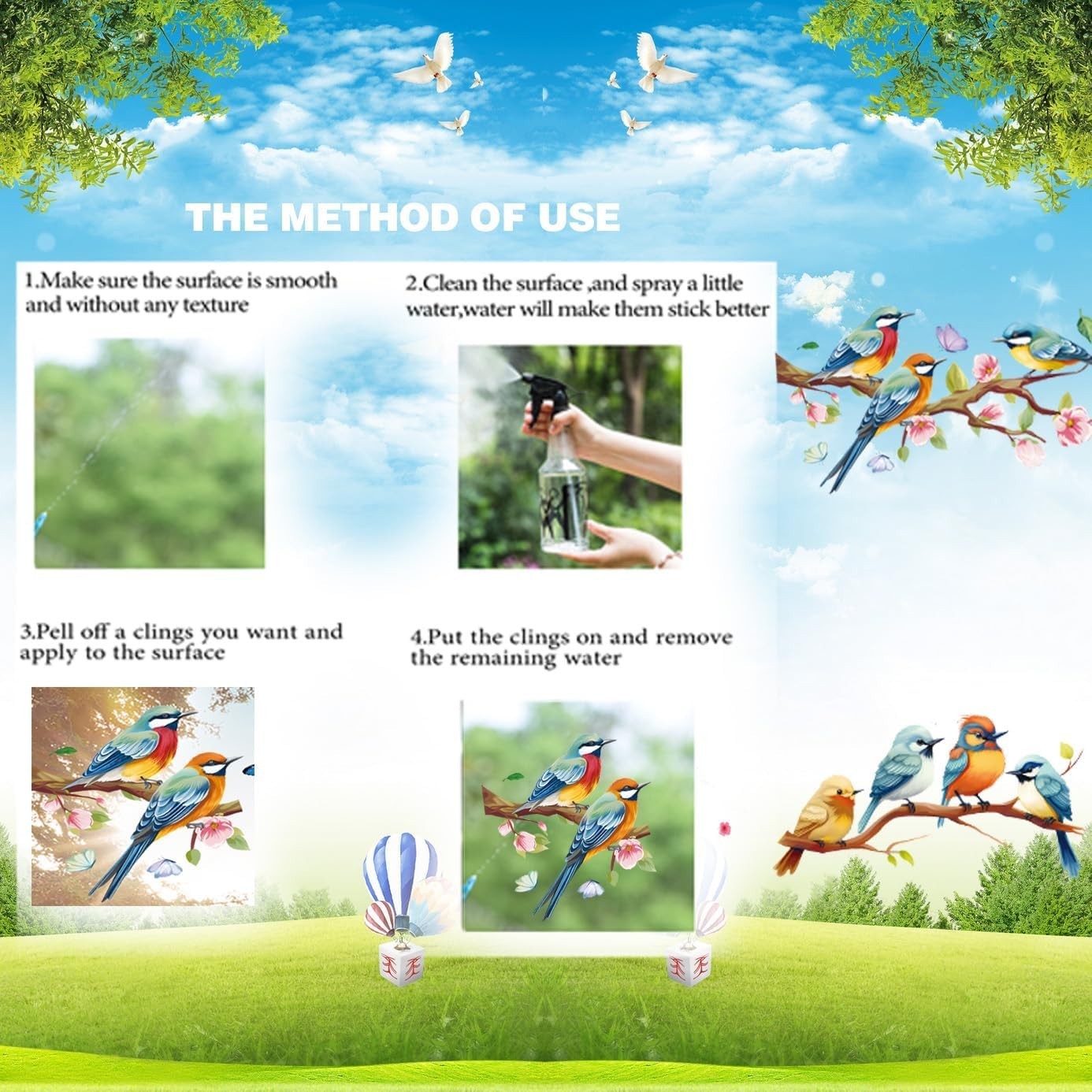 Spring Window Cling Sticker – 78PCS Tulip Butterfly Flower Hummingbirds Windo…