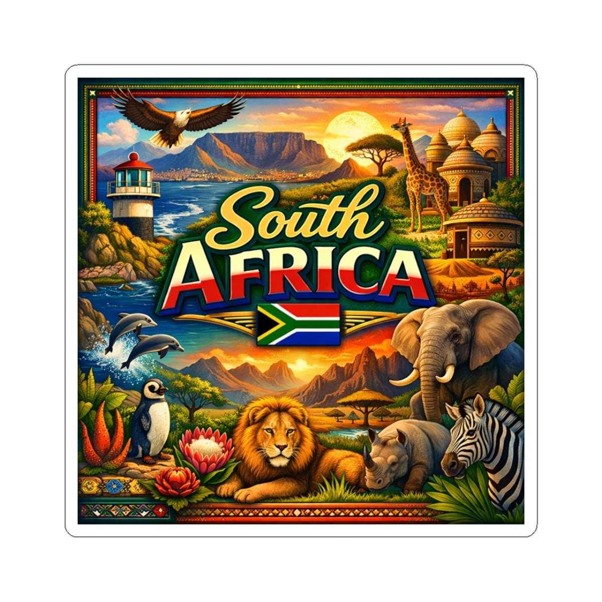 South Africa Sticker | Safari animals, Flag, Travel souvenir