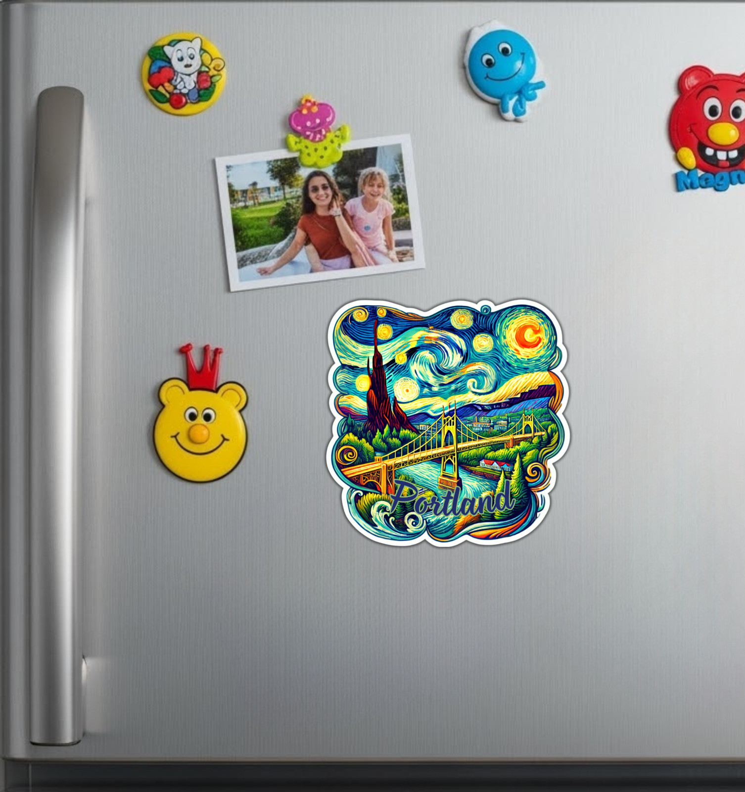 Portland Oregon Van Gogh Inspired Fridge Magnet or Laptop Sticker