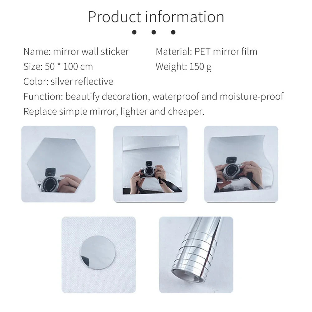 50x100cm Self Adhesive Mirror Reflective Wall Sticker Film Paper Kitchen Decor