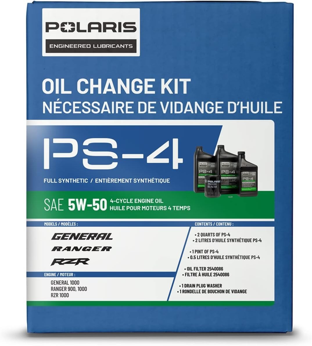 PS4 Oil Change Kit for Specific RANGER, GENERAL, RZR, ACE 900 XC Models With 4 S