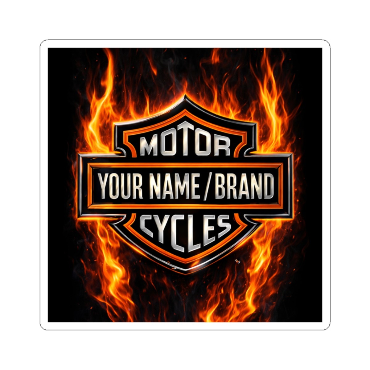 Flaming Motorcycles Logo Sticker | Custom Name/Brand Harley Davidson Inspired