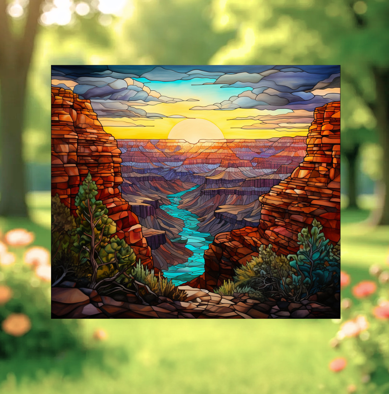 Grand Canyon Faux Stained-Glass WINDOW CLING Sun-catcher Size 9.2" Vinyl