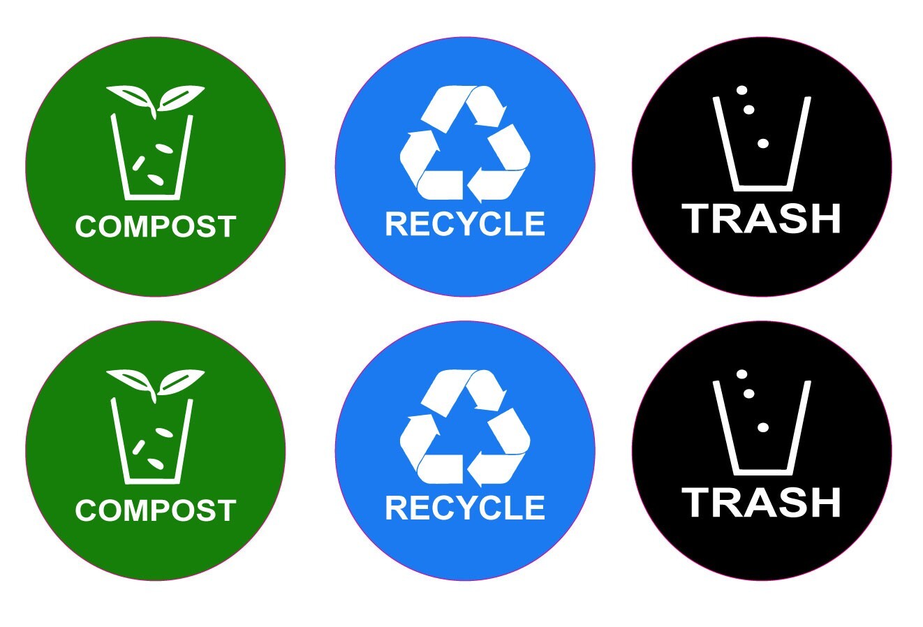 6 Premium Compost & Recycle Trash Sticker Decals for Home and Office Containers