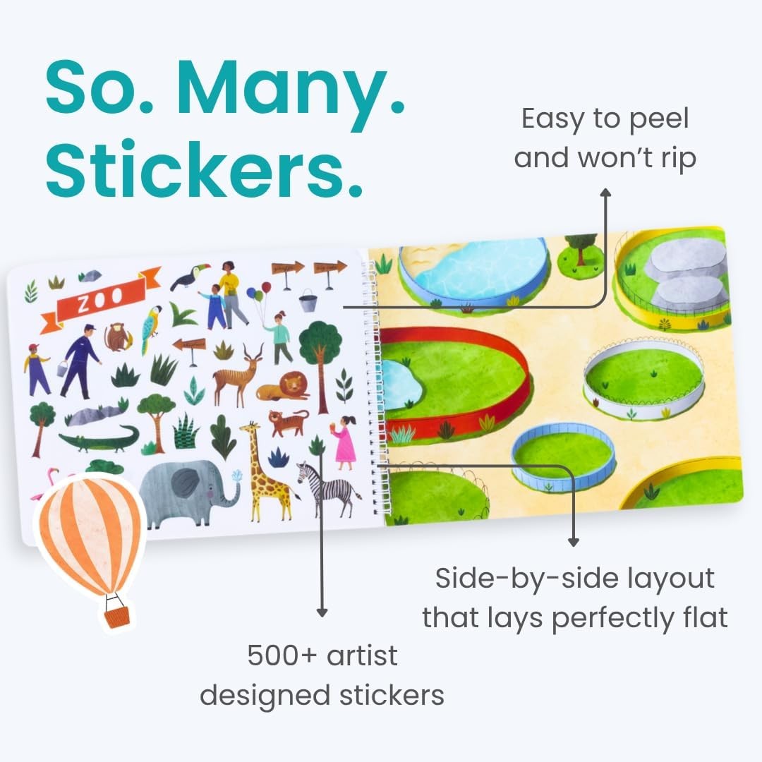 CUPKIN All Around Town 500+ Sticker Book 12 Coloring Pages 12 Scenes Ages 2-8
