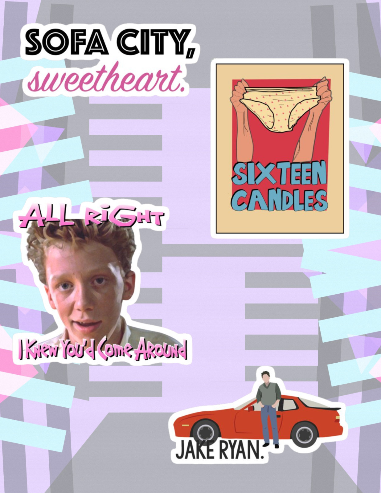 Sixteen Candles 80's Cult Classic Movie 4pc Sticker Pack