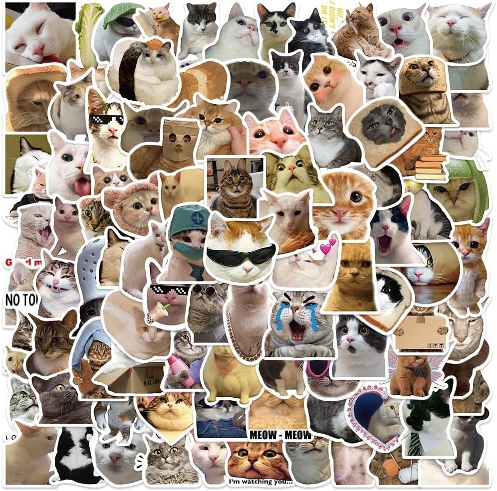 100PCS Funny Dog & Cat Meme Stickers Cute Cat & Dog Stickers Adults Teens
