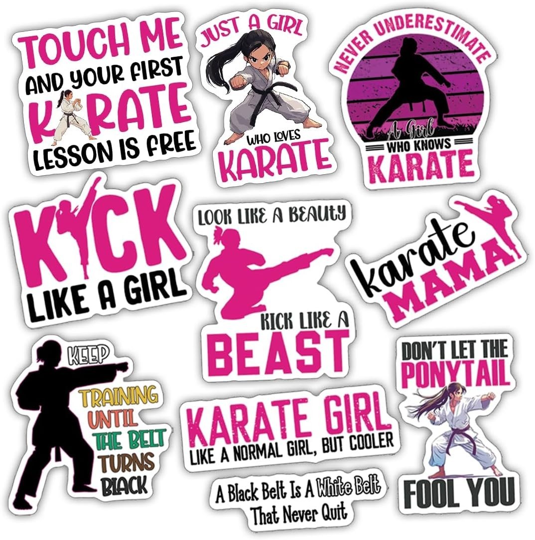 10pcs Karate Girl Sticker, Karate Power, MMA Karate Decal for Karate Fighter