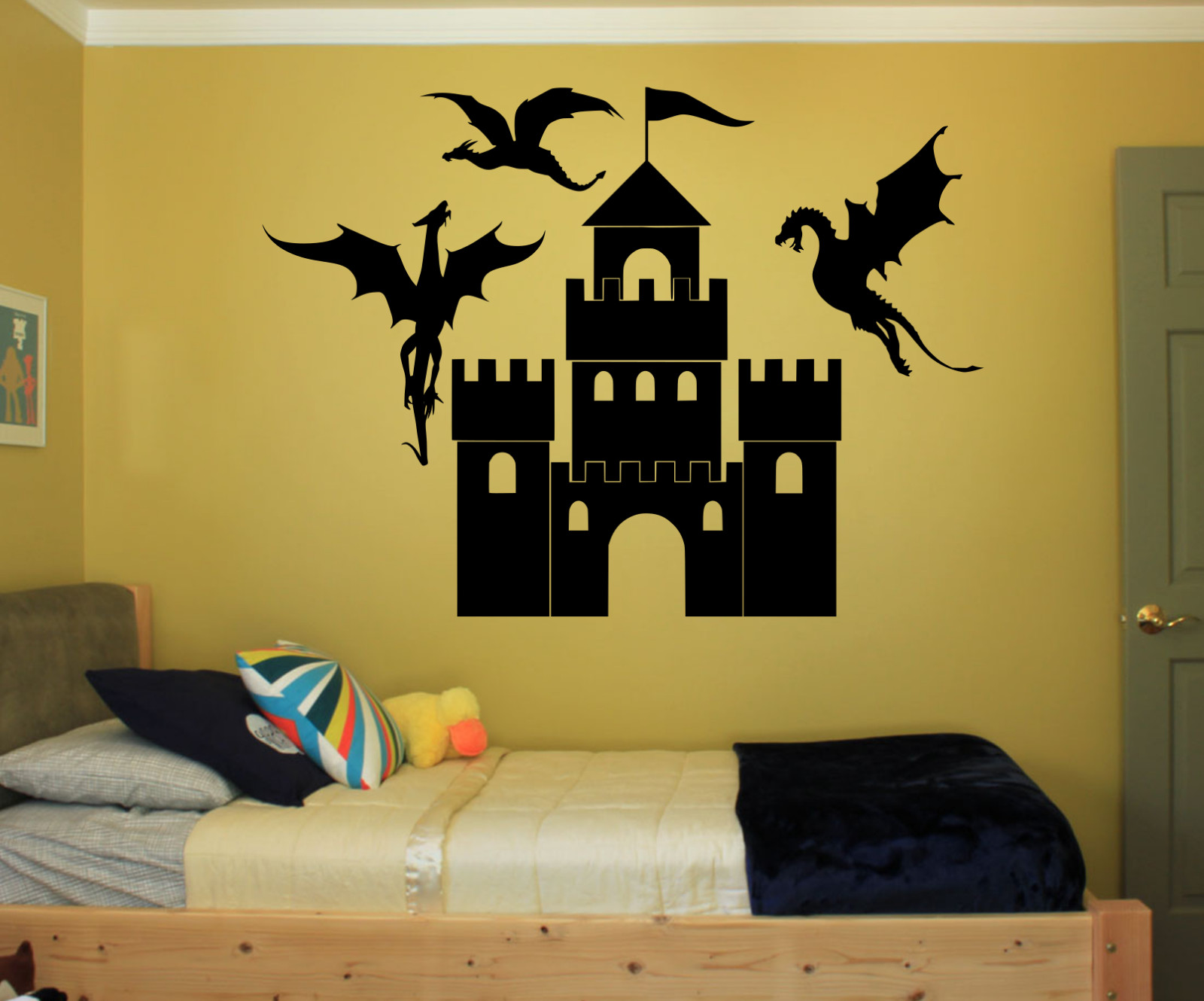 MEDIEVAL CASTLE W/ FLYING DRAGONS CUSTOM LARGE WALL VINYL DECAL STICKER 22×30"
