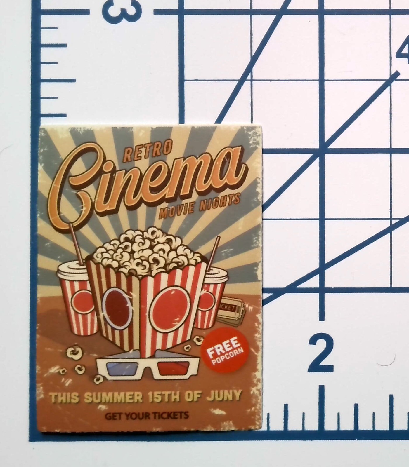 Retro Cinema Movie Nights Popcorn 3D Glasses Vintage Poster Sticker Theatre