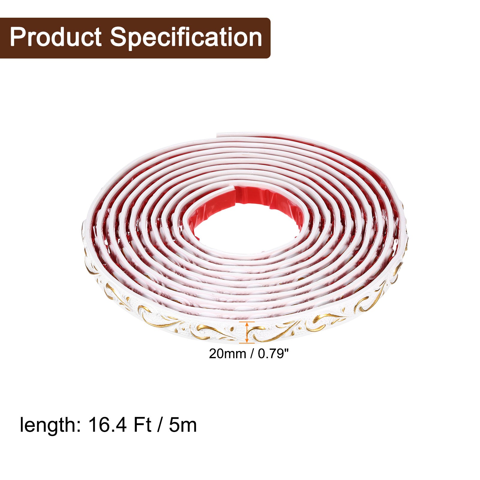 Flexible Wall Trim Molding 16.4Ft x 0.79Inch Adhesive, Wave White Gold
