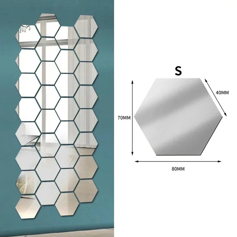 100/1pcs Hexagonal Acrylic Mirror Wall Sticker Mini Mirror Solid Paster
