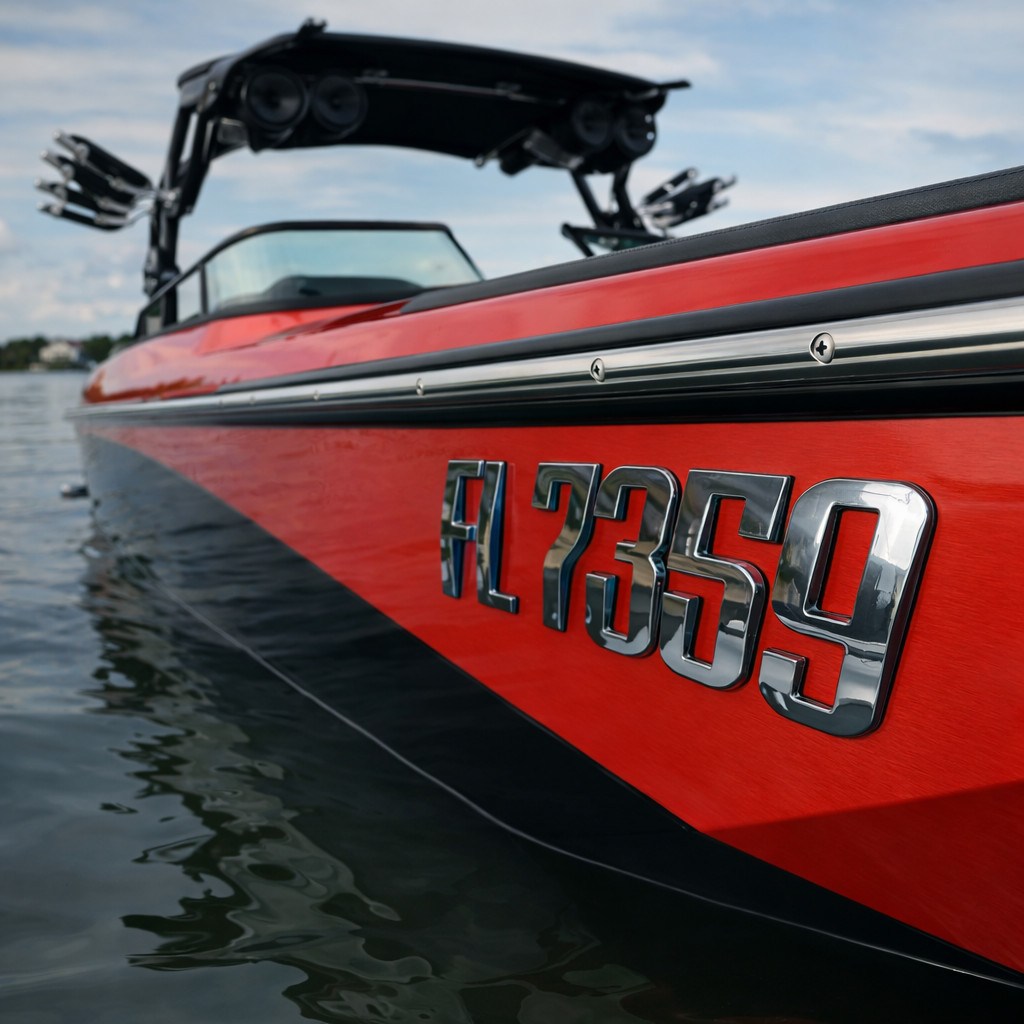 Boat & Jet Ski Registration Numbers Raised 3D Chrome Marine Waterproof Emblem