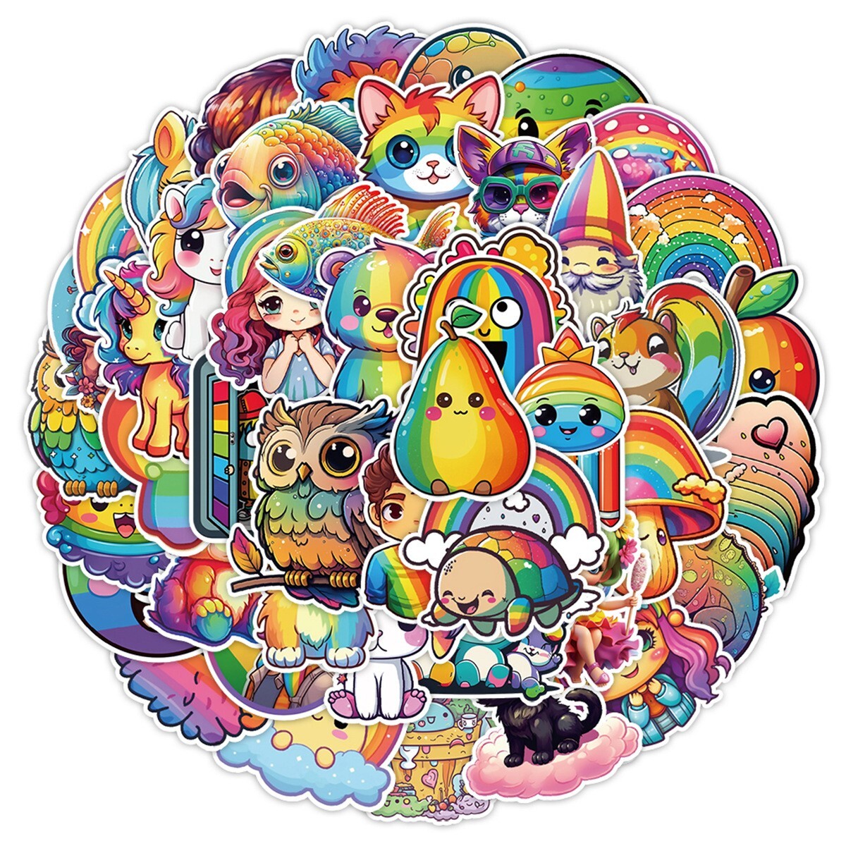 50 Pcs Stickers Rainbow Animal Laptop Phone Luggage Skateboard Car Fridge Vinyl