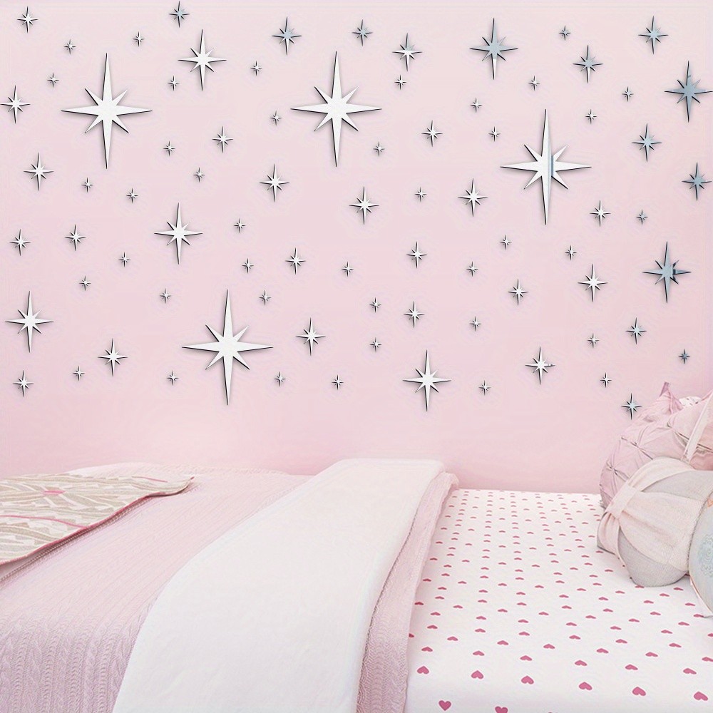 82Pcs /set Star Cross Acrylic Mirror Wall Stickers Self Adhesive Home Decor